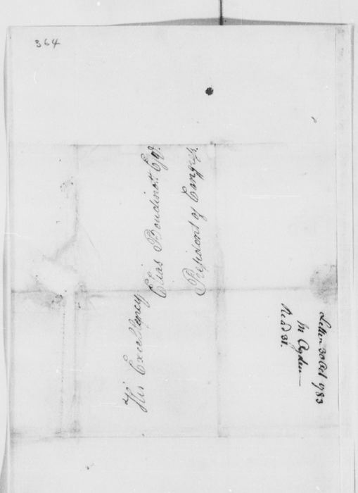 Matthias Ogden to Elias Boudinot, President of Congress, f. 364, address leaf
