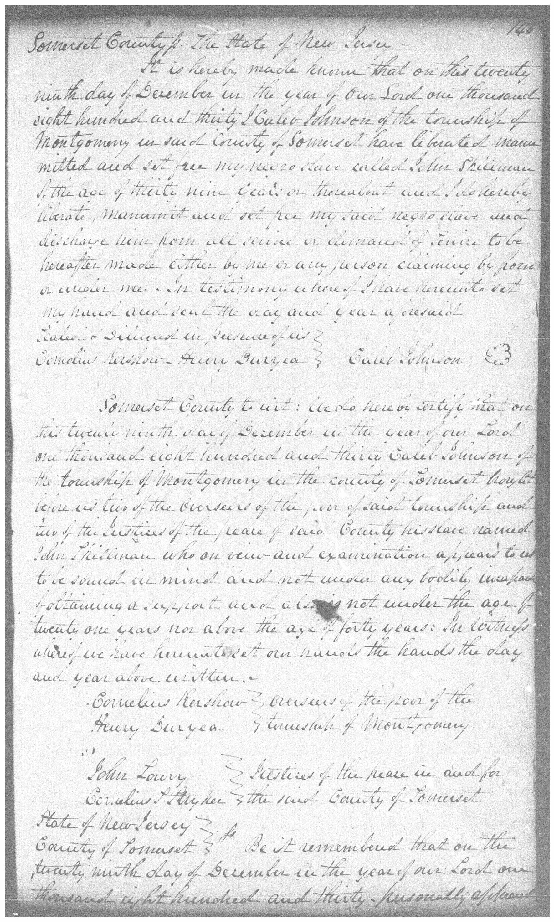 Caleb Johnson's deed of manumission for John Skillman (Jack), p. 146