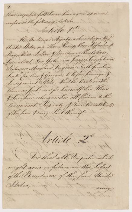 Definitive Treaty of Peace (Treaty of Paris), Page 4, Articles 1 and 2