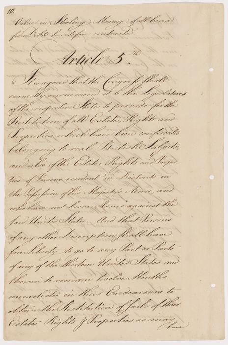 Definitive Treaty of Peace (Treaty of Paris), Page 10, Article 5, Loyalist estates