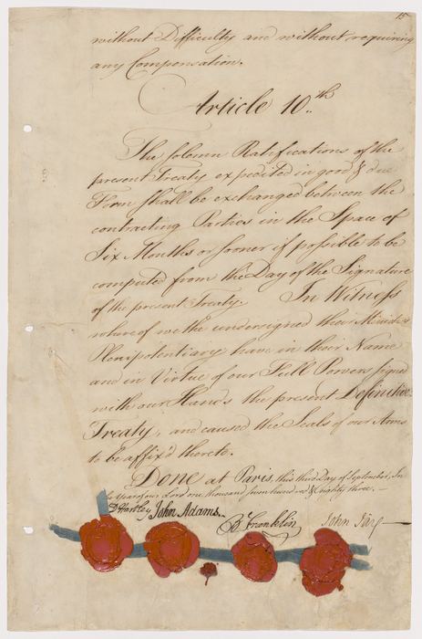 Definitive Treaty of Peace (Treaty of Paris), Page 15, Article 10, signatures and seals