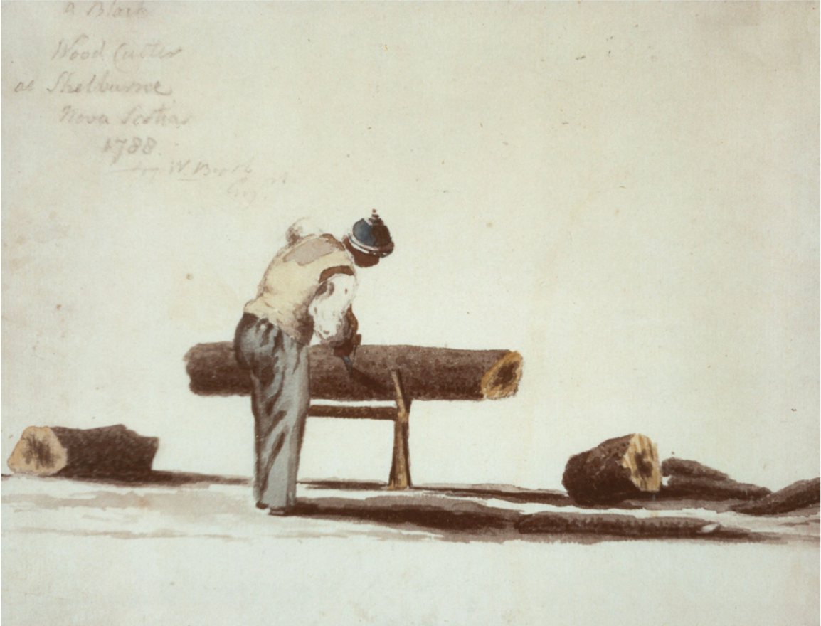 Watercolor of a Black wood cutter at Shelburne, Nova Scotia, 1788