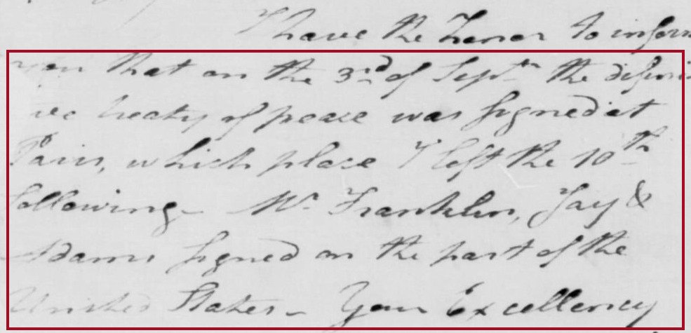 Six lines of Ogden’s note to Washington, October 30, 1783. Library of Congress, George Washington Papers.